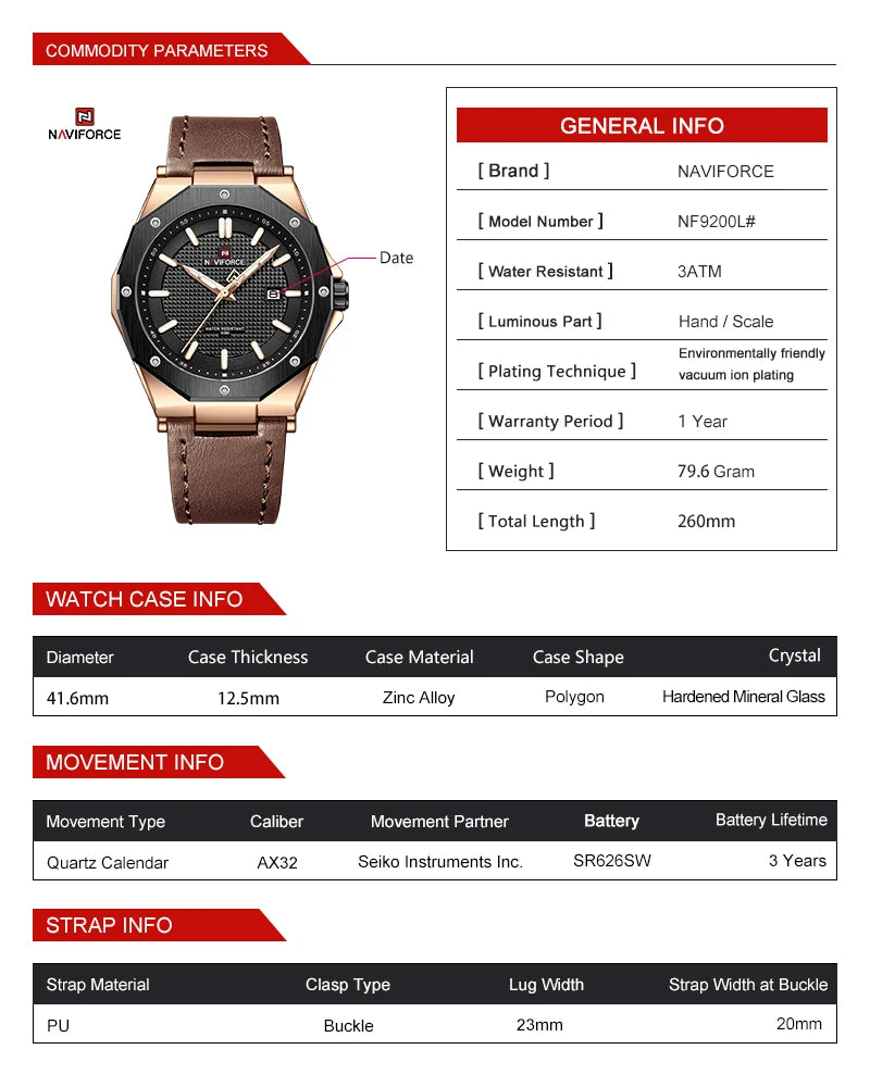 Mens Wristwatch Top Brand Luxury Green Waterproof Man Watch Genuine Leather Sport Military Quartz Male Clock Gift 9200